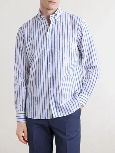 J. Mueser Button-Down Collar Striped Cotton-Seersucker Shirt - Men | Thumbnail 3