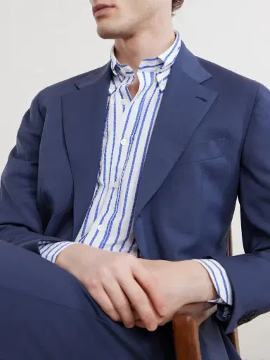 J. Mueser Button-Down Collar Striped Cotton-Seersucker Shirt - Men | Thumbnail 4