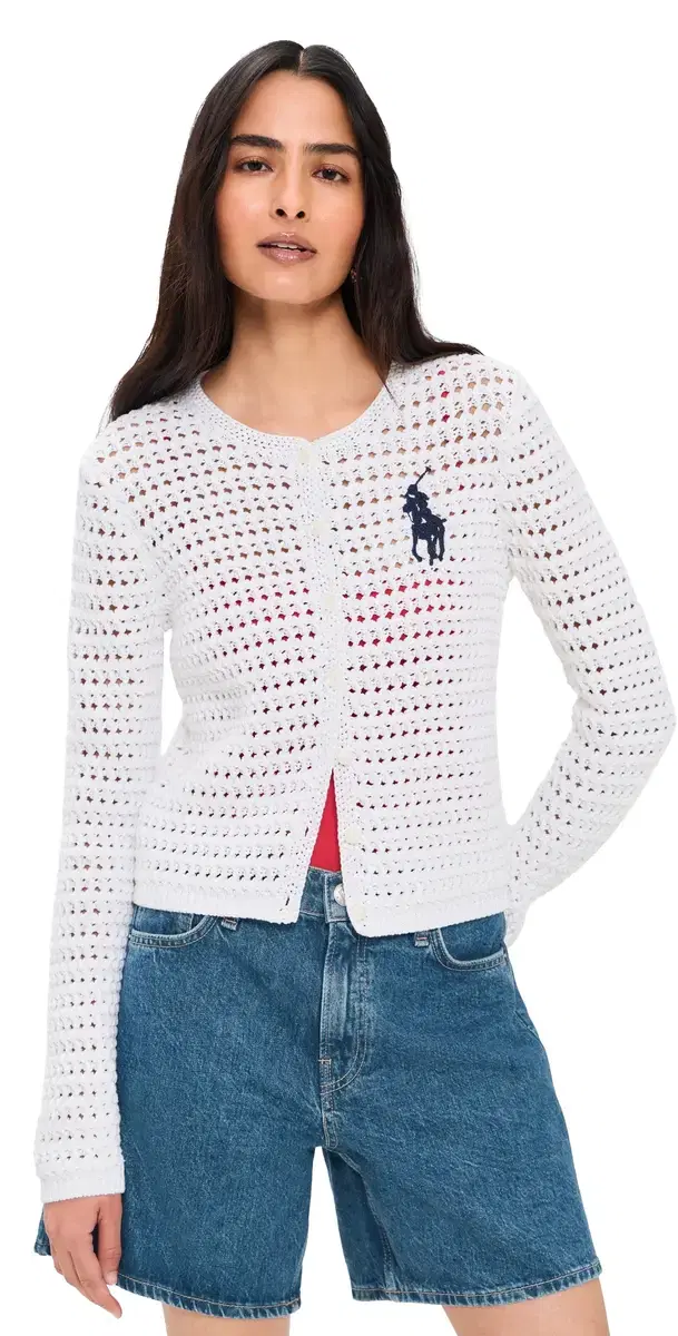 Polo Ralph Lauren Big Pony Crochet Cardigan White
