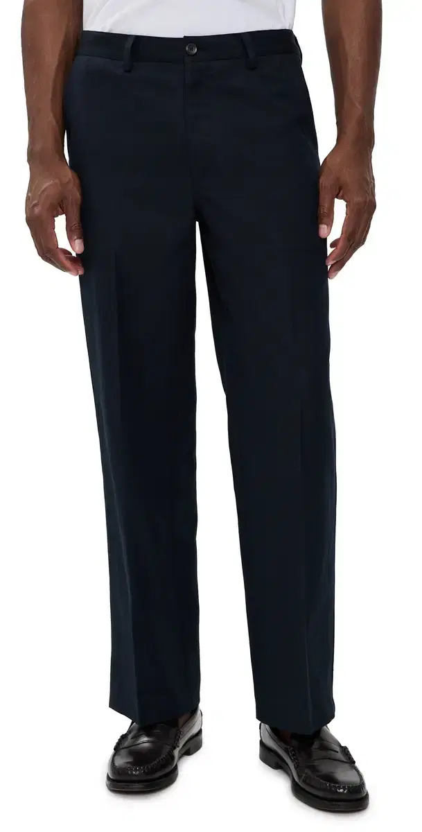 Cotton Linen Flat Front Pants Deep Navy