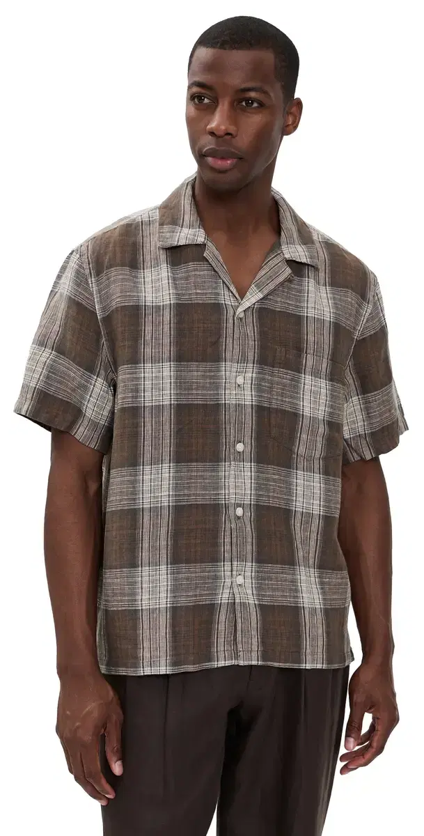 Madewell hort leeve Linen Top Plum Heritage Plaid