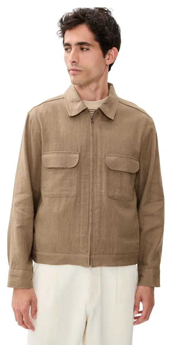 Madewell Herringbone inen Zip Jacket Olive