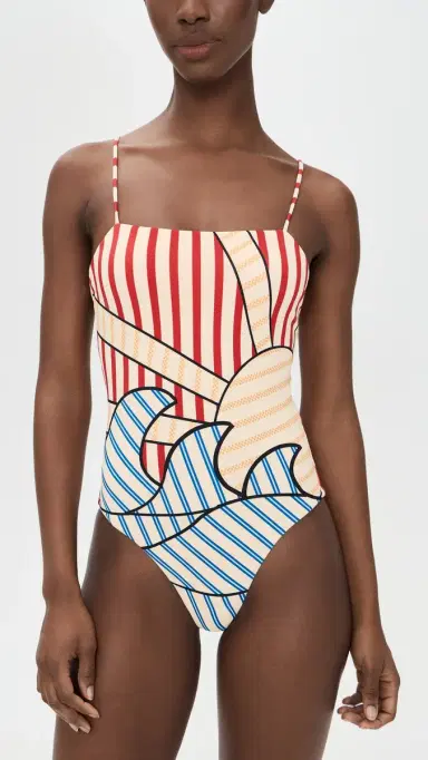 Farm Rio Navy Stripes Off-White One Piece Navy Stripes Off White S | Thumbnail 2