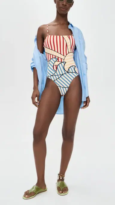 Farm Rio Navy Stripes Off-White One Piece Navy Stripes Off White S | Thumbnail 5