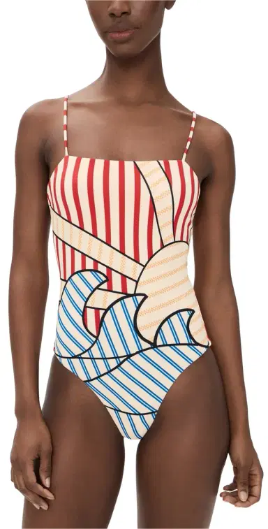 Farm Rio Navy Stripes Off-White One Piece Navy Stripes Off White S | Thumbnail 1