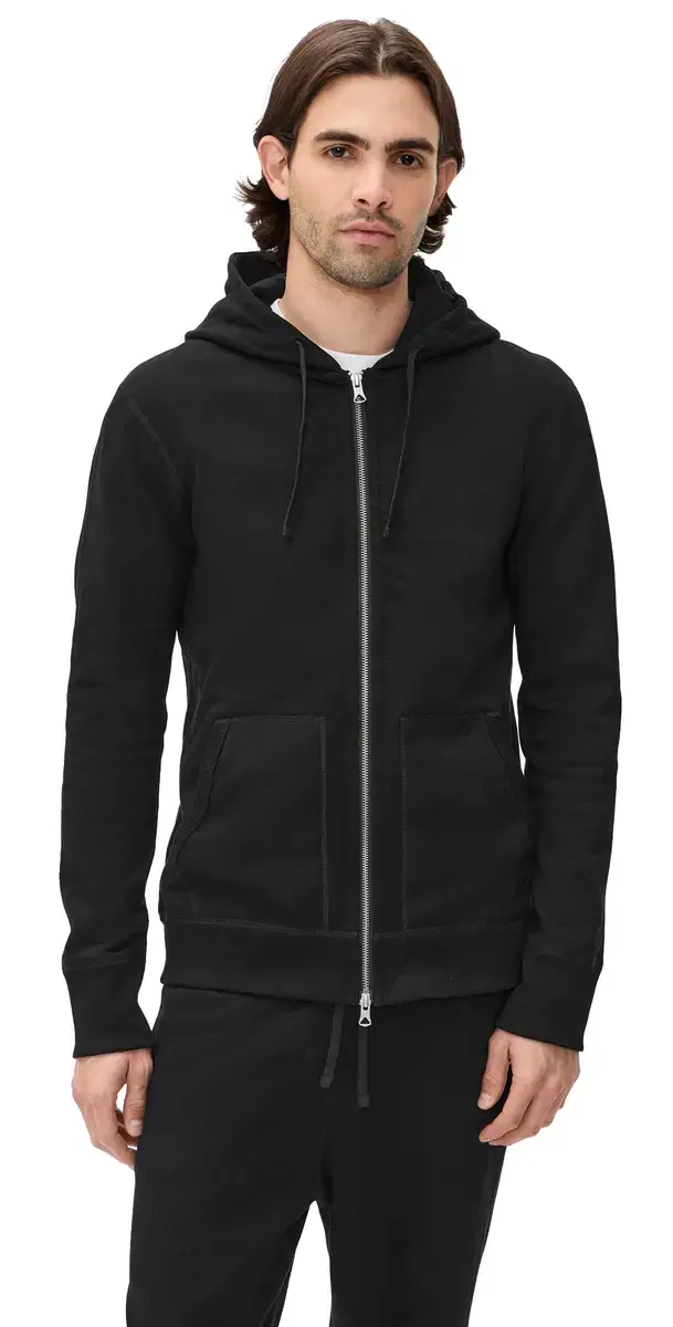 id-Weight Terry Slim Zip Hoodie Black