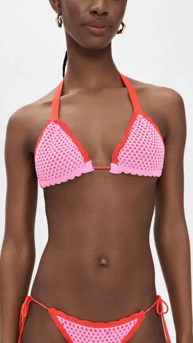PQ Swim Wren Crochet Triangle Bikini Top Rose | Thumbnail 2