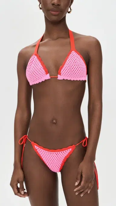 PQ Swim Wren Crochet Triangle Bikini Top Rose | Thumbnail 5