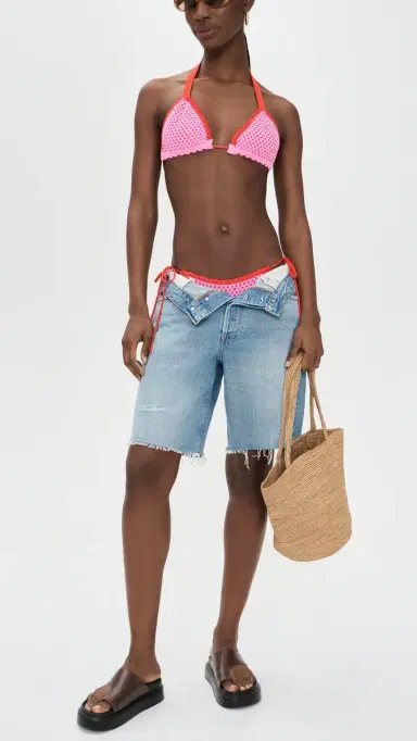 PQ Swim Wren Crochet Triangle Bikini Top Rose | Thumbnail 6