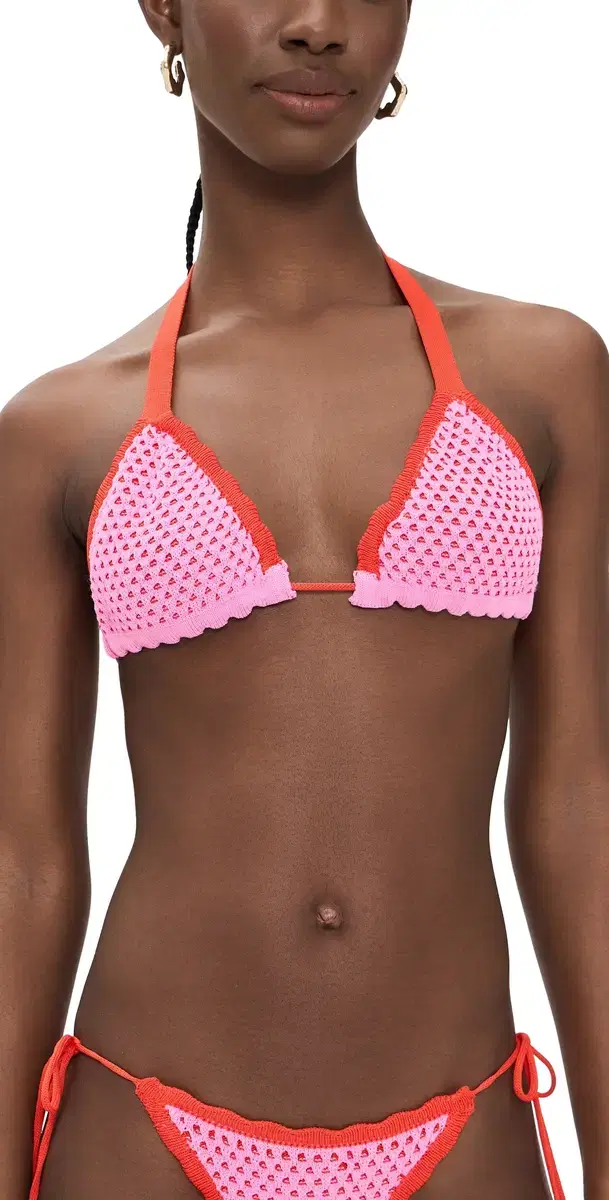 PQ Swim Wren Crochet Triangle Bikini Top Rose