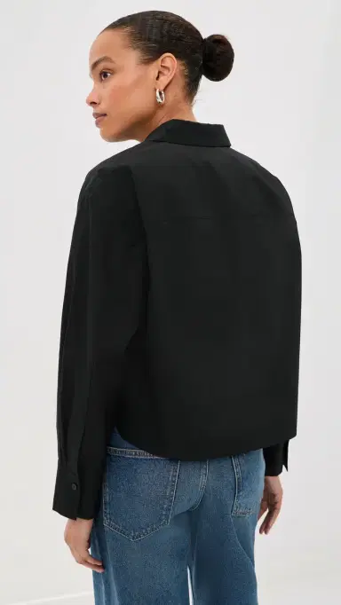 LE BOP Felicity Boxy Cropped Poplin Button Down Shirt Black L | Thumbnail 3 LE BOP Felicity Boxy Cropped Poplin Button Down Shirt Black L | Thumbnail 3