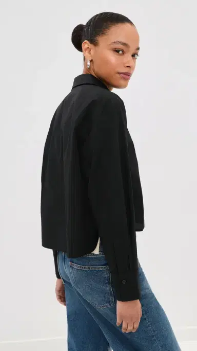 LE BOP Felicity Boxy Cropped Poplin Button Down Shirt Black L | Thumbnail 4 LE BOP Felicity Boxy Cropped Poplin Button Down Shirt Black L | Thumbnail 4