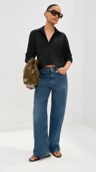 LE BOP Felicity Boxy Cropped Poplin Button Down Shirt Black L | Thumbnail 5 LE BOP Felicity Boxy Cropped Poplin Button Down Shirt Black L | Thumbnail 5