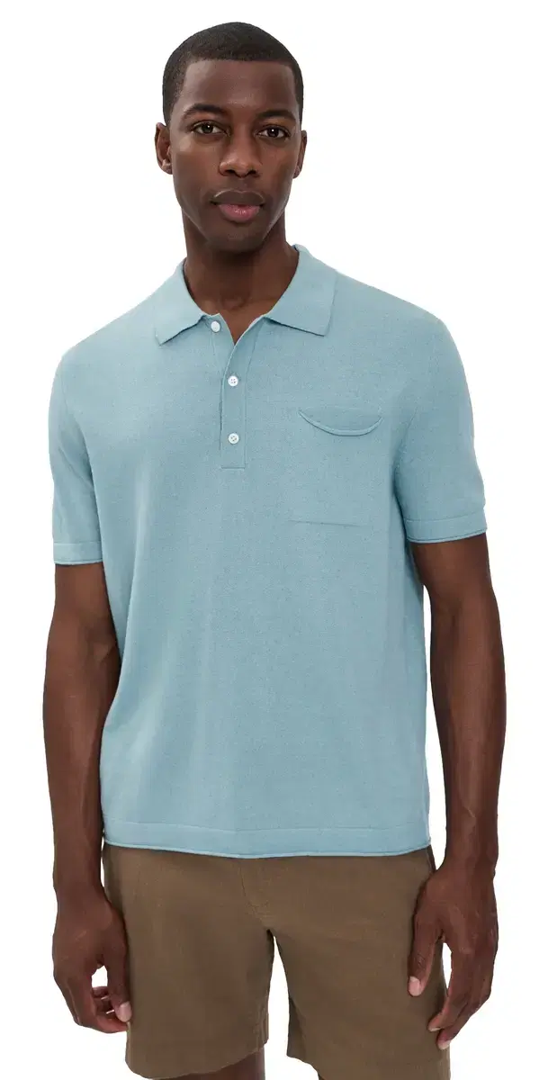 Billy Reid Cotton Linen weater Polo ky Blue