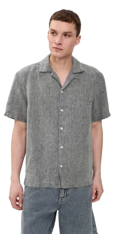 Madewell Short Sleeve Linen Top Dark Chambray | Thumbnail 1 Madewell Short Sleeve Linen Top Dark Chambray | Thumbnail 1