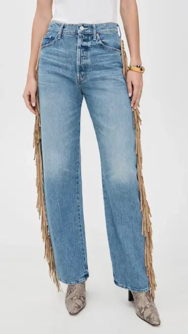 Mother Fringe Half Pipe Button Sneak Jeans Folk Star | Thumbnail 2 Mother Fringe Half Pipe Button Sneak Jeans Folk Star | Thumbnail 2