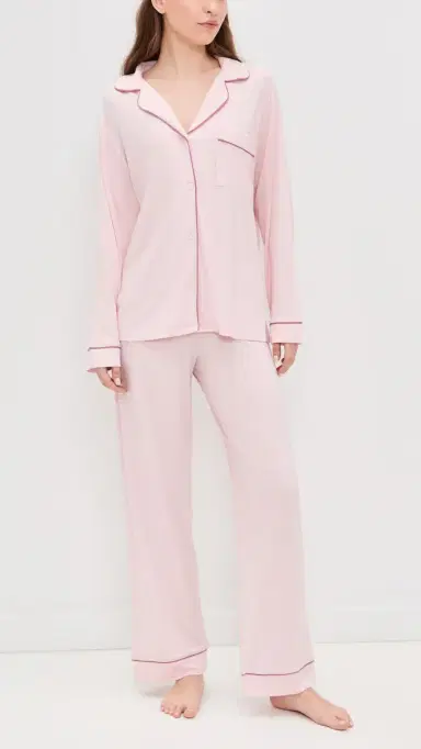Eberjey Gisele Long Pajamas et Pale Pink/Fig | Thumbnail 2