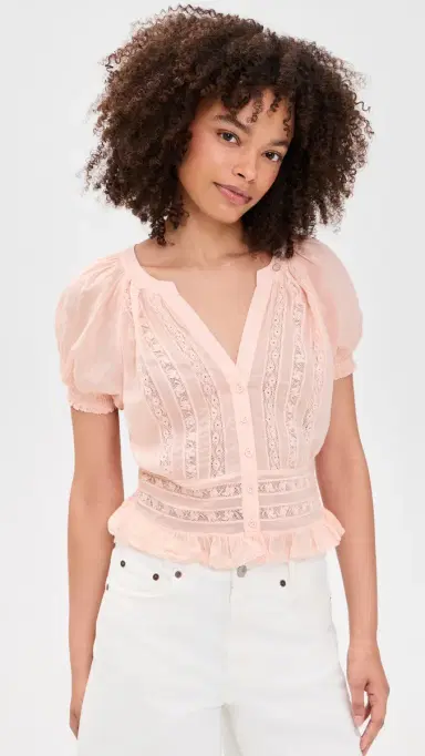 ALICE + OLIVIA Kathryn Lace Trim Blouse English Rose | Thumbnail 2 ALICE + OLIVIA Kathryn Lace Trim Blouse English Rose | Thumbnail 2