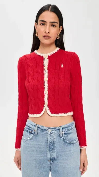 Polo Ralph Lauren Cable Knit Cardigan Cruise Red | Thumbnail 2