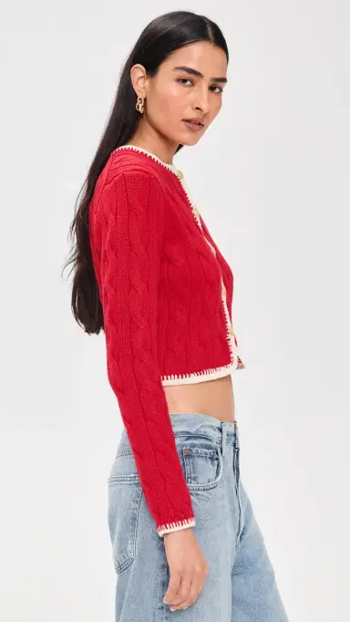 Polo Ralph Lauren Cable Knit Cardigan Cruise Red | Thumbnail 4