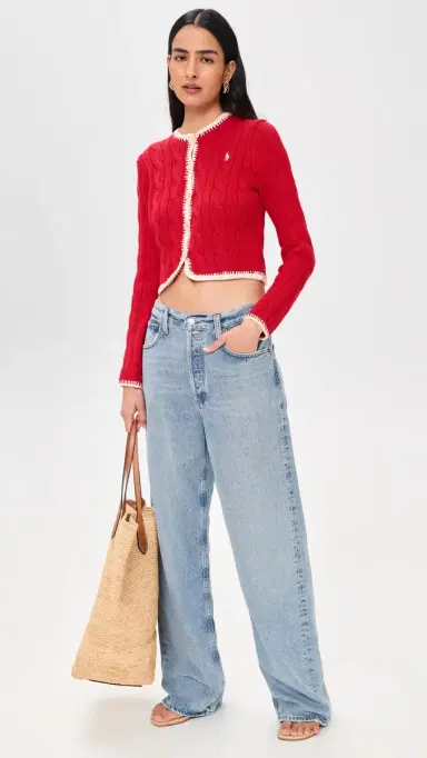 Polo Ralph Lauren Cable Knit Cardigan Cruise Red | Thumbnail 5