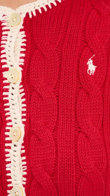 Polo Ralph Lauren Cable Knit Cardigan Cruise Red | Thumbnail 6