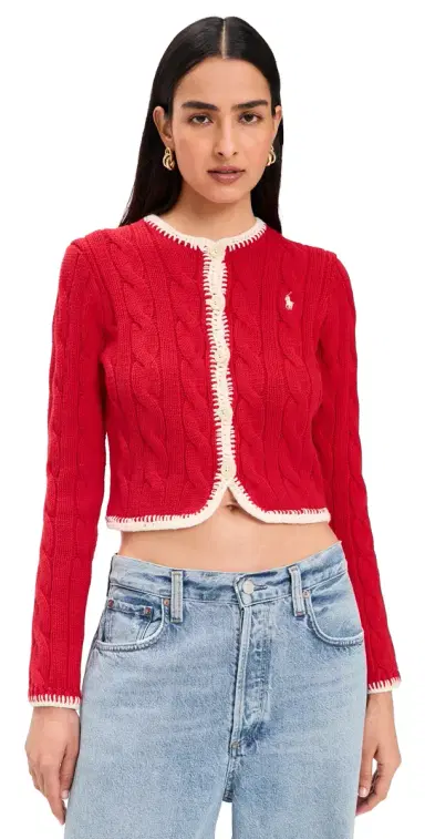 Polo Ralph Lauren Cable Knit Cardigan Cruise Red | Thumbnail 1