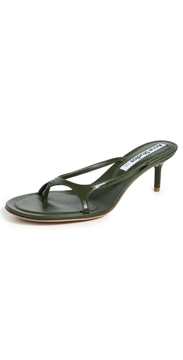 Leather Kitten Heels Thyme Green