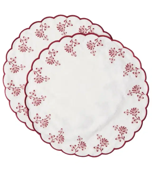 Cabana Botanica set of 2 embroidered linen placemats