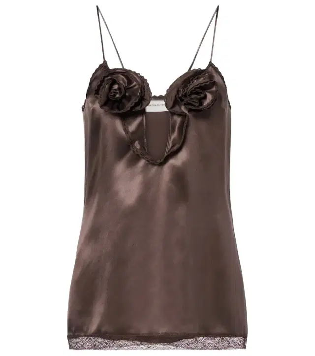 Floral-appliqué silk satin camisole