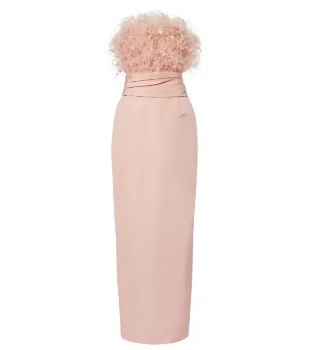 Oscar de la Renta Feather-trimmed silk faille bustier gown