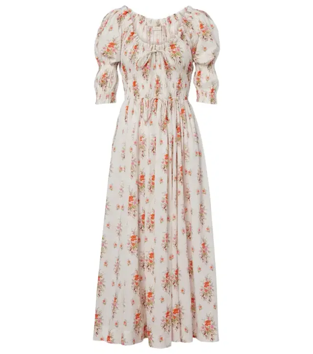 Dôen Ischia gathered floral cotton midi dress