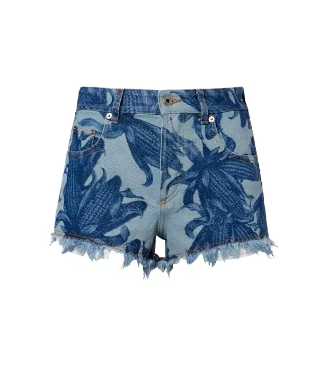 Paula's Ibiza frayed printed denim shorts