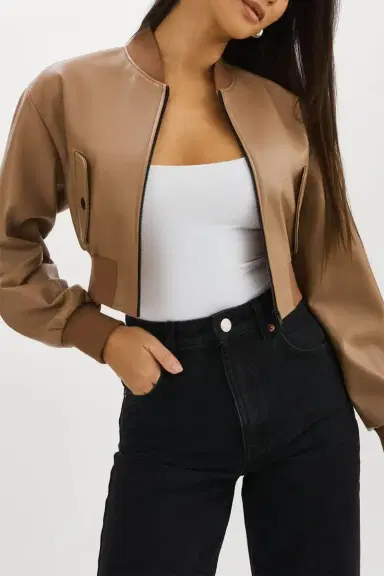 LAMARQUE Evelin Crop Zip Jacket - Mocha | Thumbnail 3