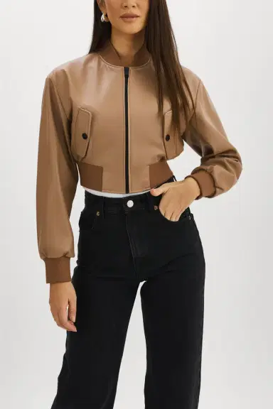 LAMARQUE Evelin Crop Zip Jacket - Mocha | Thumbnail 4