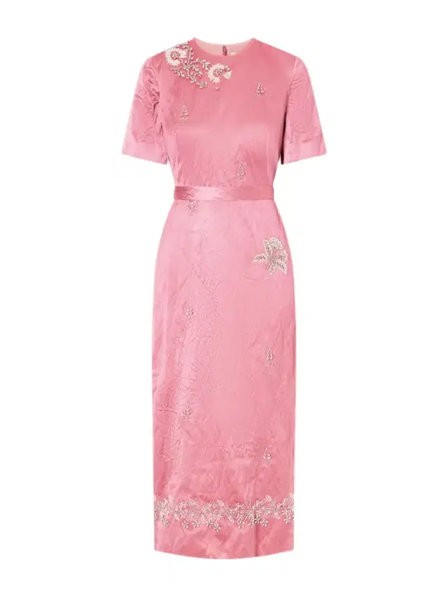 Embellished Crinkled-satin Midi Dress