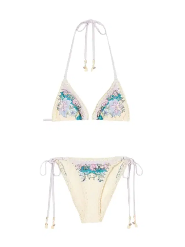 Floral-print Crochet-trimmed Bikini Top