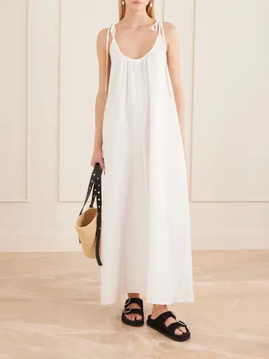 Anine Bing Flora Gathered Lyocell And Linen-blend Maxi Dress | Thumbnail 2 Anine Bing Flora Gathered Lyocell And Linen-blend Maxi Dress | Thumbnail 2