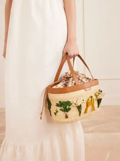 Aquazzura Birdsong Appliquéd Leather-trimmed Raffia Tote | Thumbnail 2 Aquazzura Birdsong Appliquéd Leather-trimmed Raffia Tote | Thumbnail 2