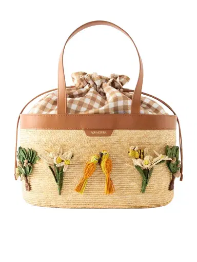 Aquazzura Birdsong Appliquéd Leather-trimmed Raffia Tote | Thumbnail 1 Aquazzura Birdsong Appliquéd Leather-trimmed Raffia Tote | Thumbnail 1