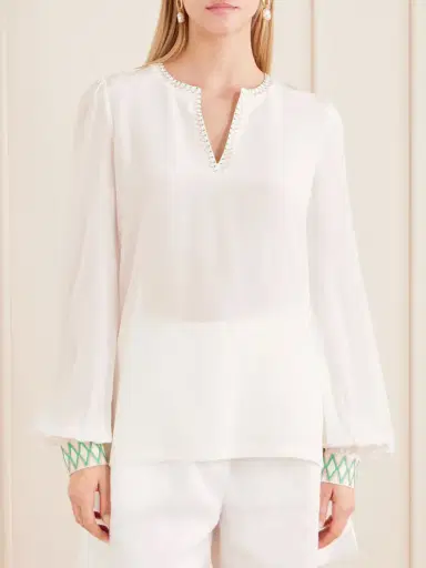 Emporio Sirenuse Vera Embroidered Silk-crepe Blouse | Thumbnail 3
