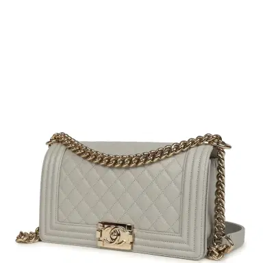 Chanel Chanel Medium Boy Bag Light Grey Caviar Light Gold Hardware | Thumbnail 5 Chanel Chanel Medium Boy Bag Light Grey Caviar Light Gold Hardware | Thumbnail 5