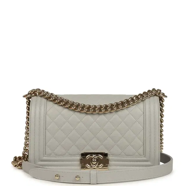 Chanel Chanel Medium Boy Bag Light Grey Caviar Light Gold Hardware