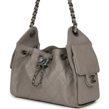 Chanel Chanel Mini 25 Hobo Bag Dark Grey Caviar Aged Ruthenium Hardware | Thumbnail 5