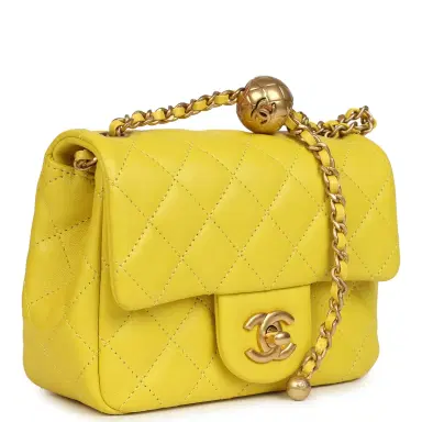 Chanel Chanel Mini Pearl Crush Square Flap Bag Yellow Lambskin Brushed Gold Hardware | Thumbnail 2