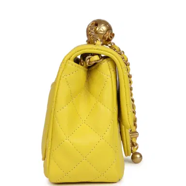 Chanel Chanel Mini Pearl Crush Square Flap Bag Yellow Lambskin Brushed Gold Hardware | Thumbnail 3
