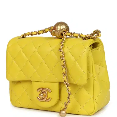 Chanel Chanel Mini Pearl Crush Square Flap Bag Yellow Lambskin Brushed Gold Hardware | Thumbnail 5
