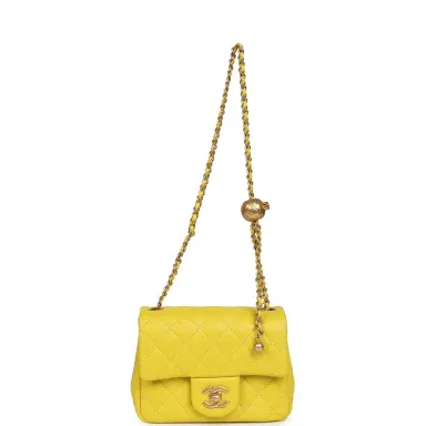 Chanel Chanel Mini Pearl Crush Square Flap Bag Yellow Lambskin Brushed Gold Hardware | Thumbnail 7