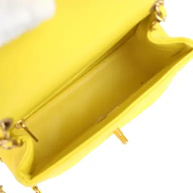 Chanel Chanel Mini Pearl Crush Square Flap Bag Yellow Lambskin Brushed Gold Hardware | Thumbnail 10