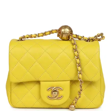 Chanel Chanel Mini Pearl Crush Square Flap Bag Yellow Lambskin Brushed Gold Hardware | Thumbnail 1